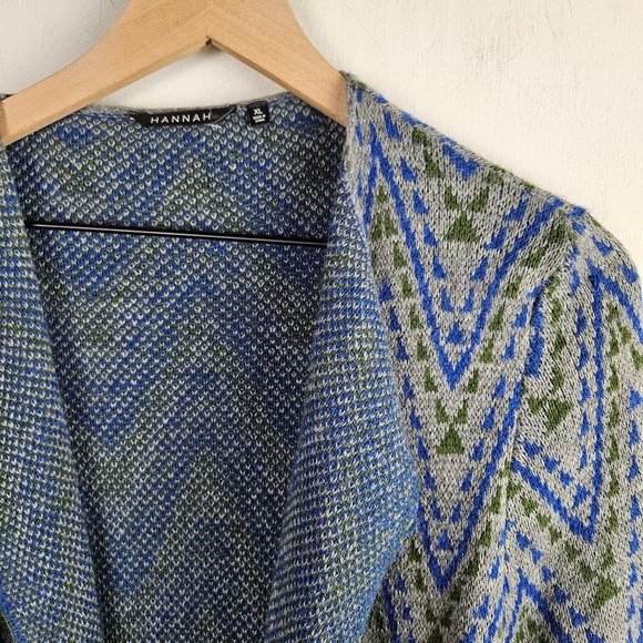 Hannah Diamond Boho Print Open Front Cardigan Sweater XL Grey - Picture 2 of 8